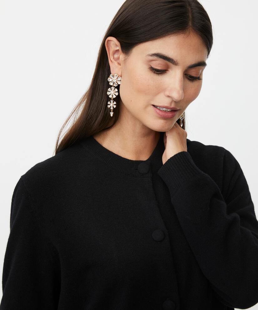 cardigan col rond en mélange de laine, Black