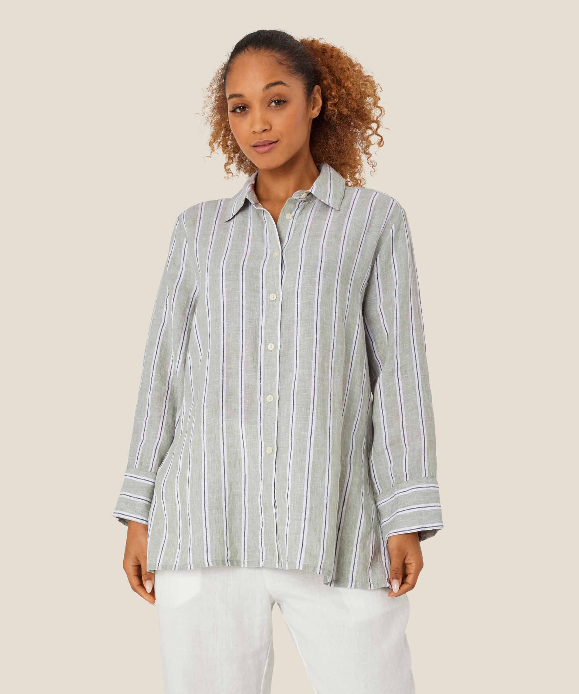 chemise en lin rayé avec fente latérale, Bog