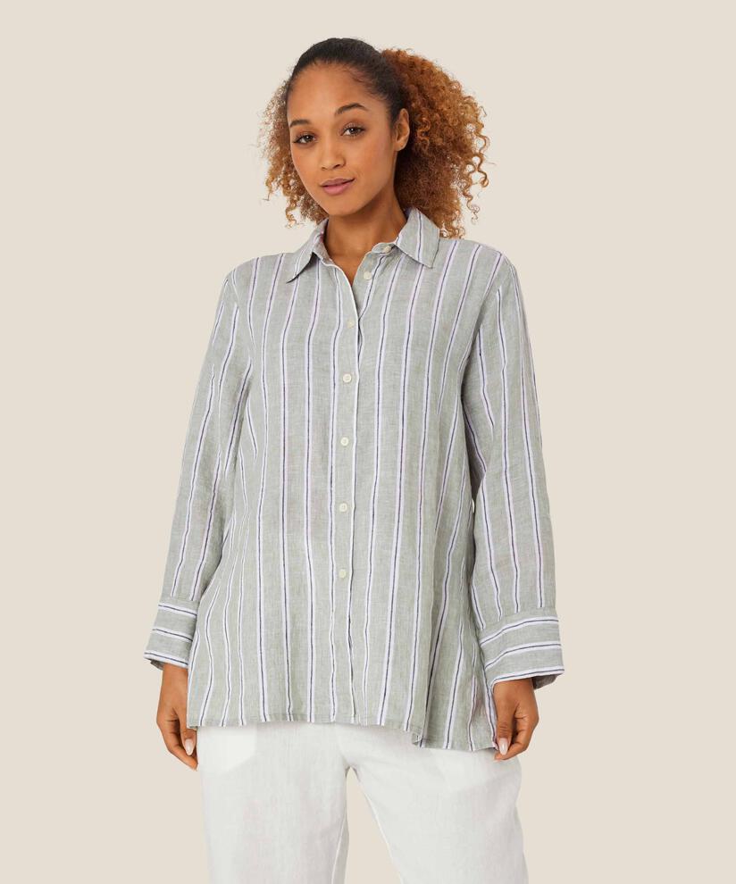 chemise en lin rayé avec fente latérale, Bog