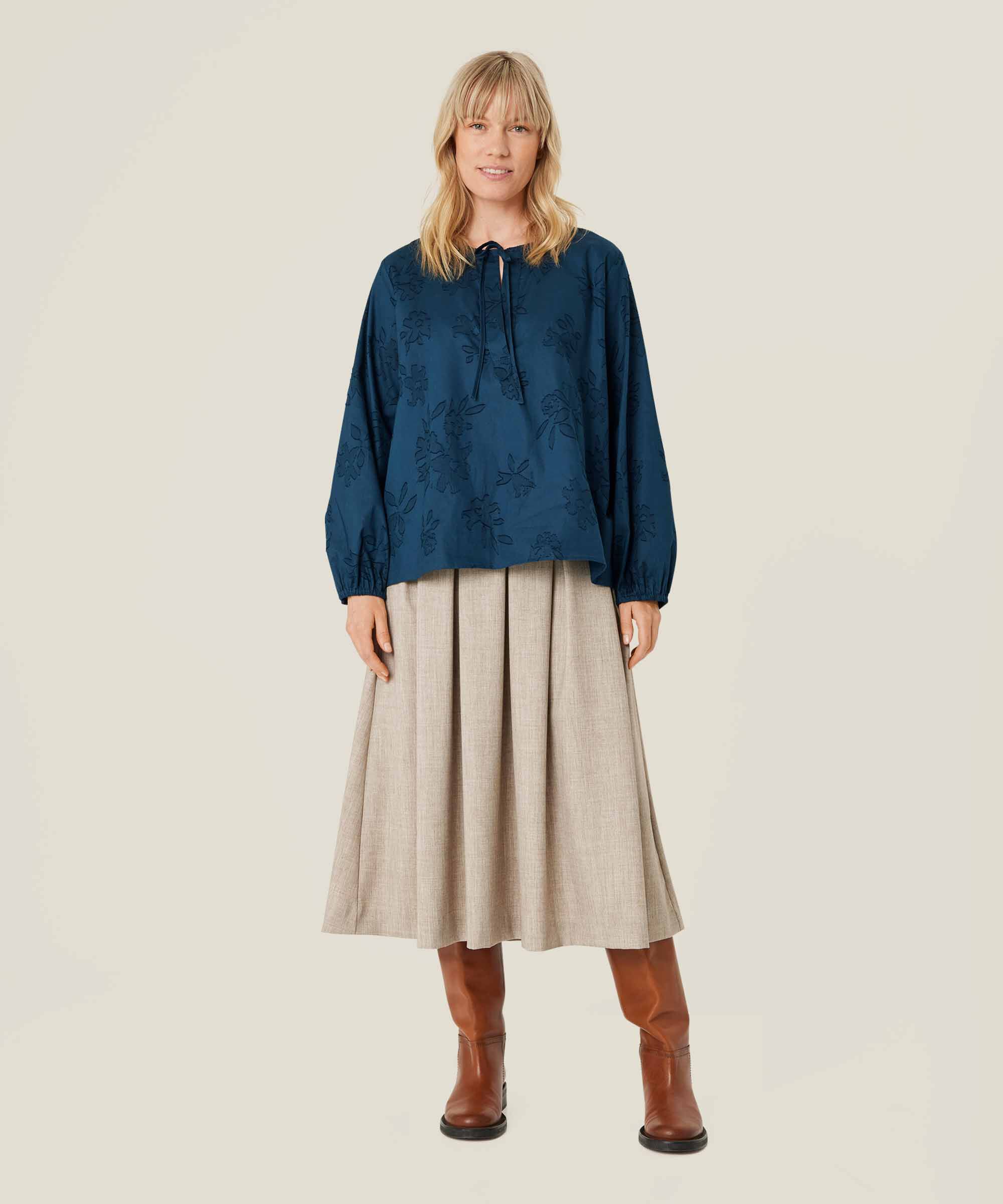 blouse en coton avec imprimé tissé et lien, Moonlit Ocean