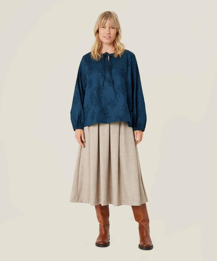 blouse en coton avec imprimé tissé et lien, Moonlit Ocean