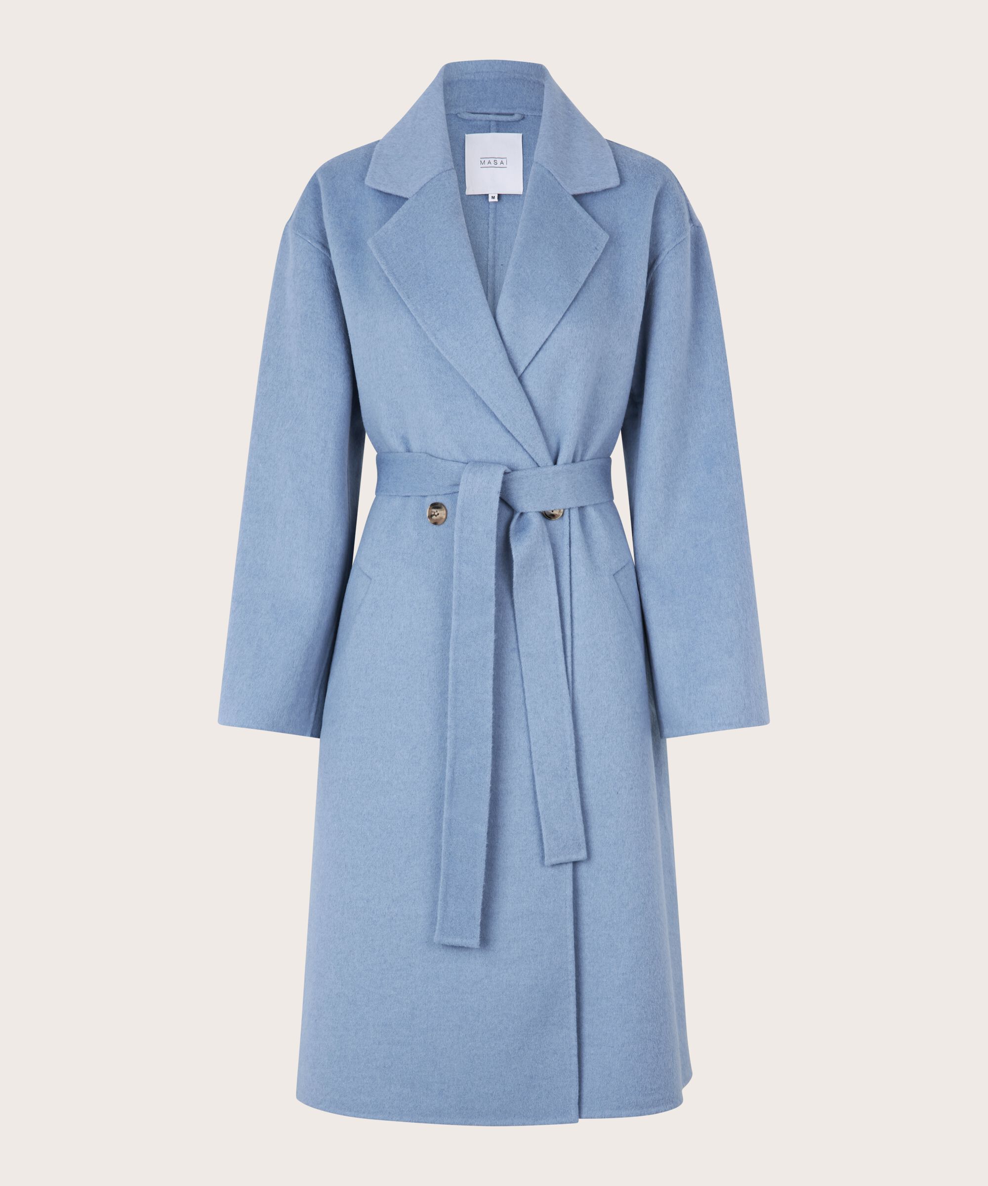 manteau long en laine avec liens, Ashley Blue