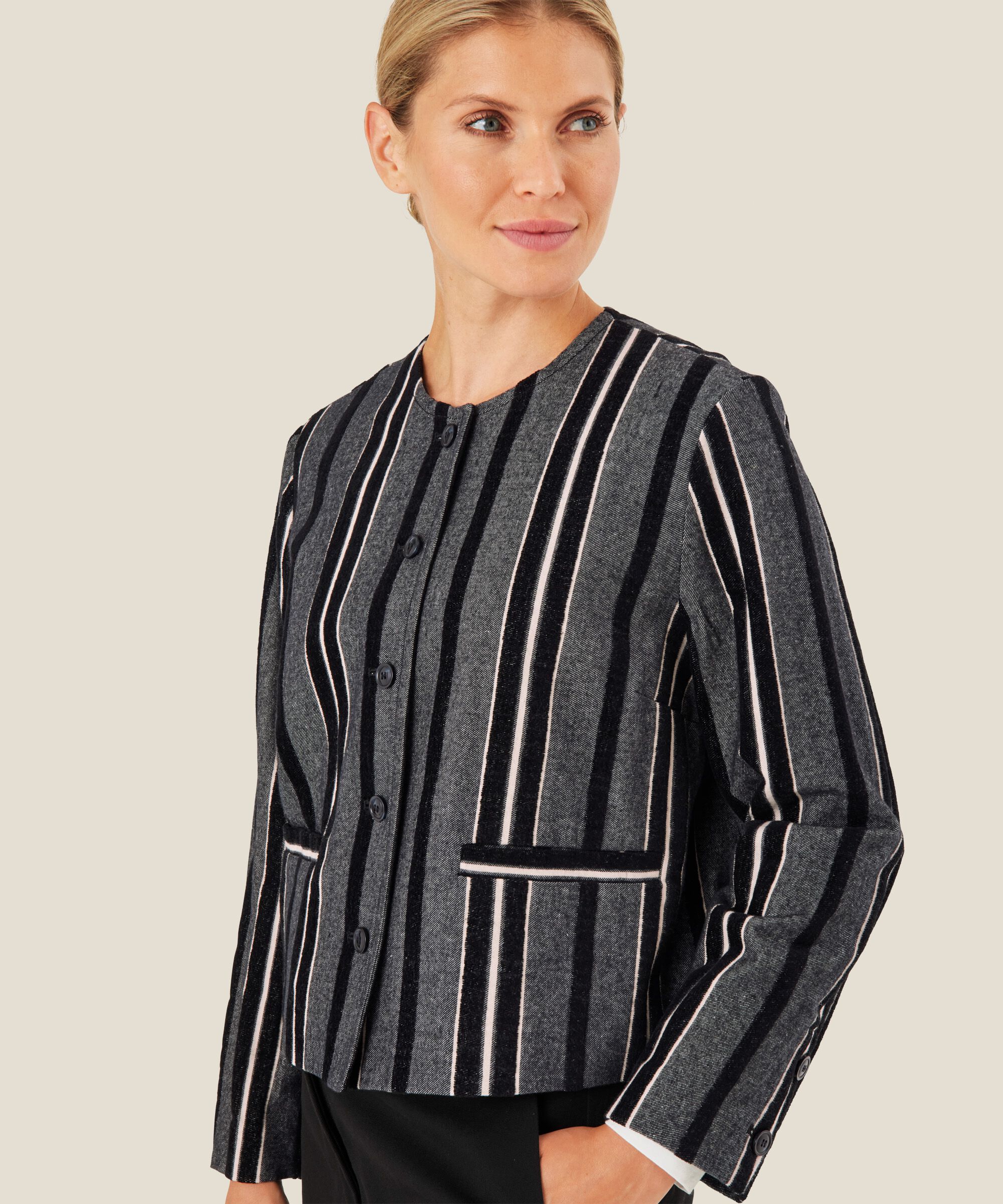 veste courte rayée avec doublure, Black