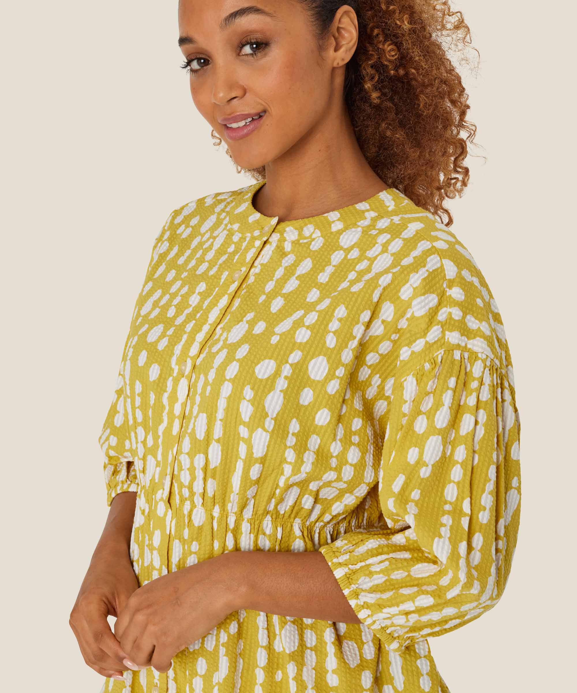 chemise en coton imprimé avec taille élastique, Oil Yellow