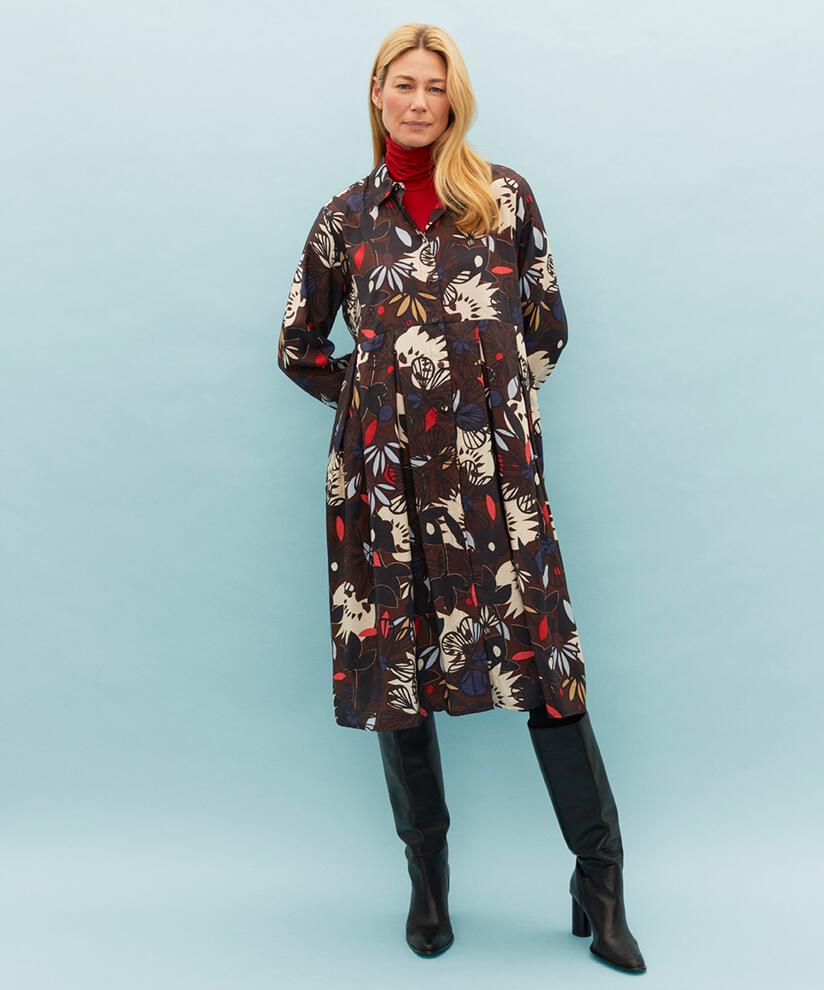 robe en viscose avec boutons et col, Coffee Bean