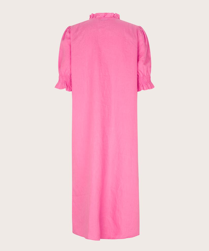 robe en lin à manches courtes et décolleté à volants, Azalea Pink