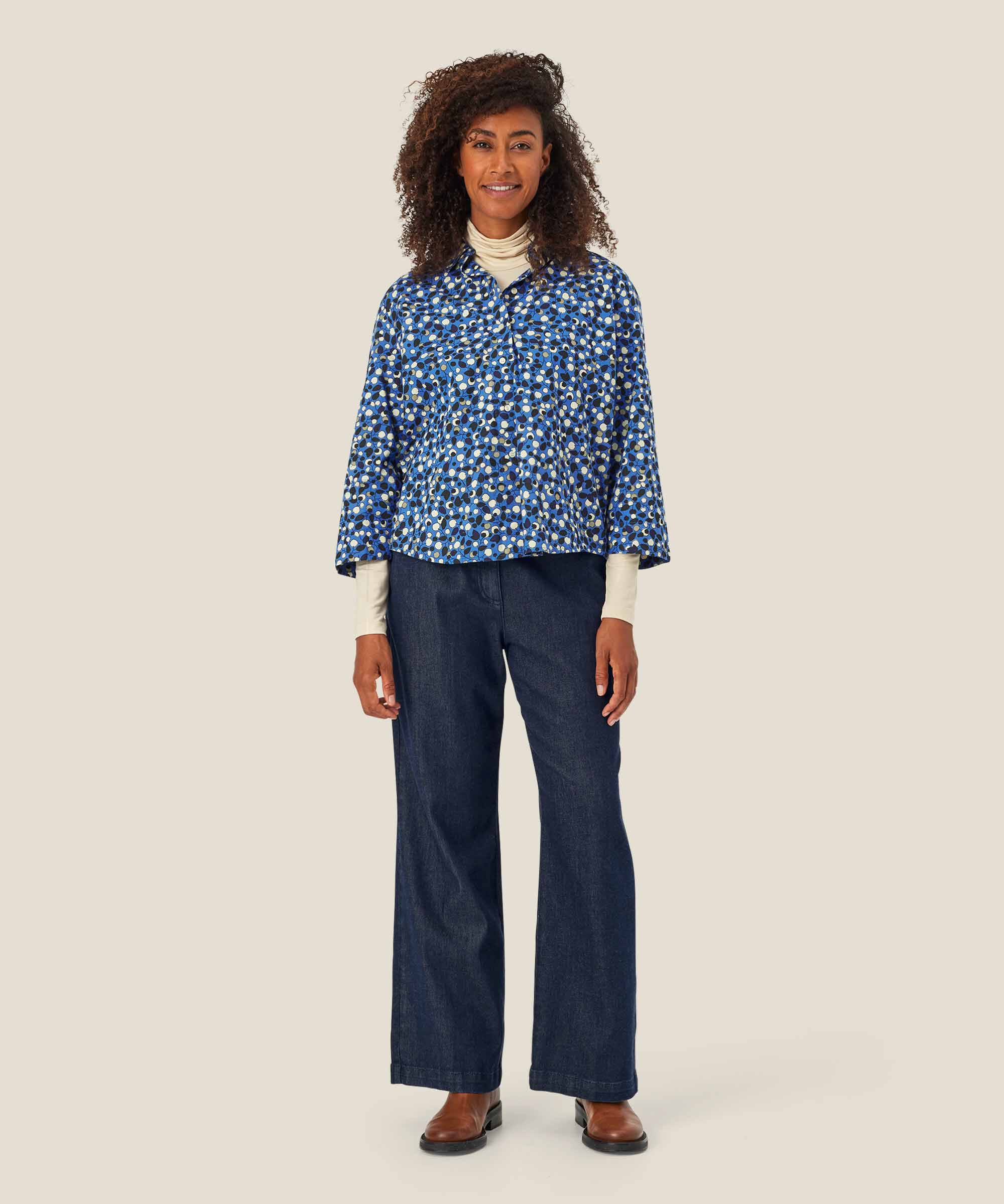 chemise en coton imprimé à manches 3/4, Federal Blue