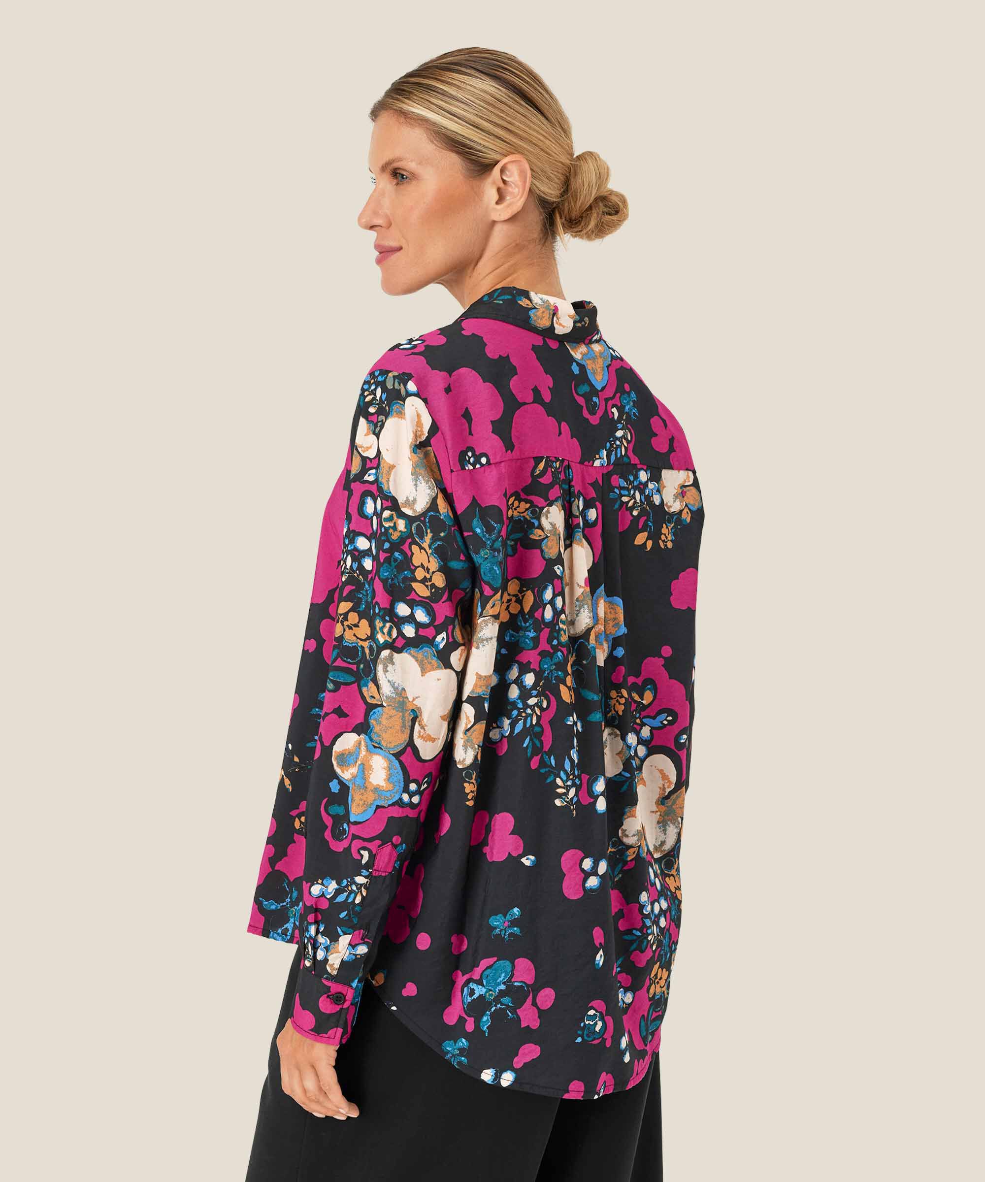 chemise en viscose imprimée avec plis au dos, Fuchsia Red