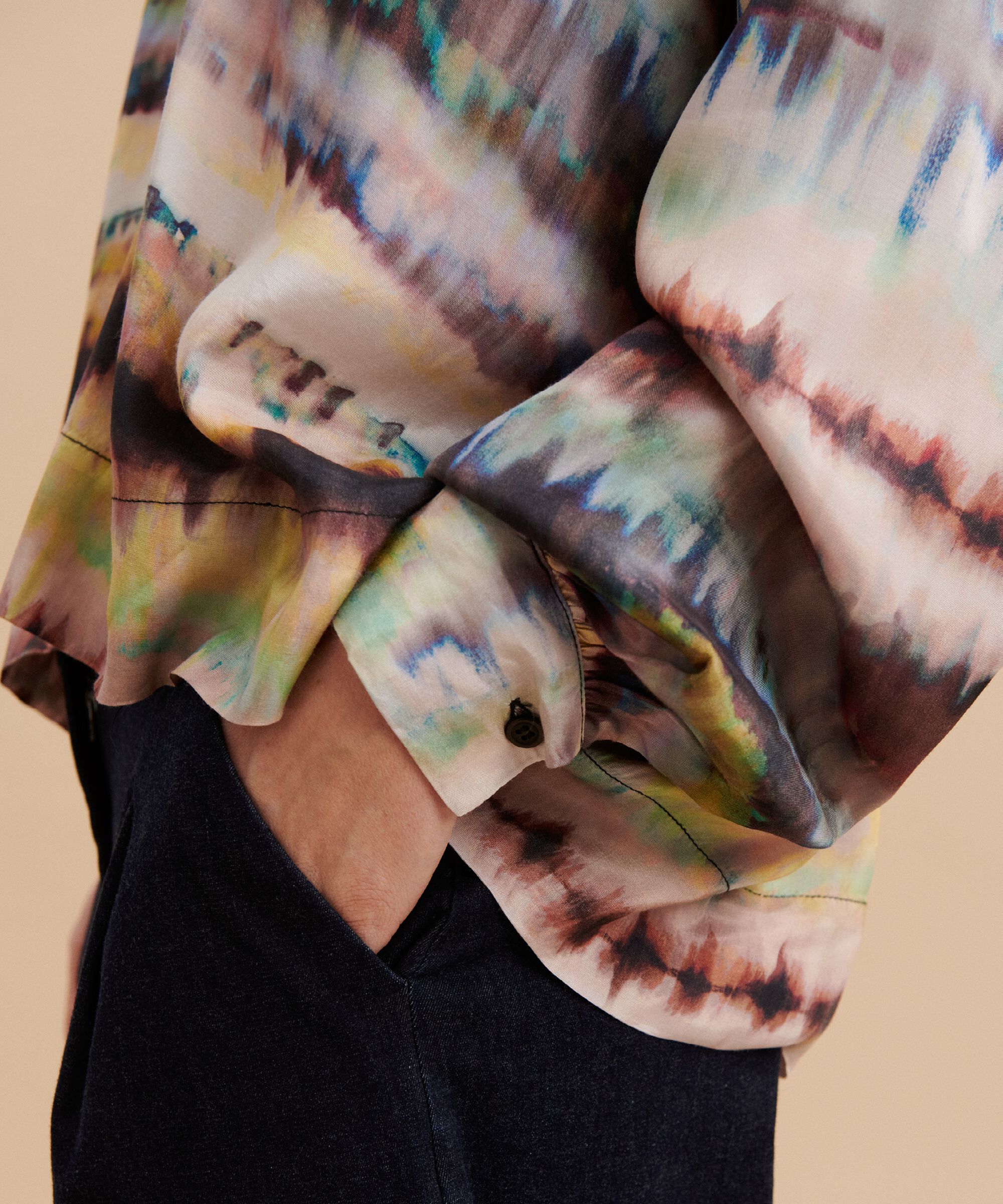 Blouse col v avec patte de boutonnage, Misty Rose