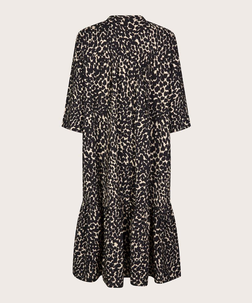 robe en viscose à motif avec fente au col et poches fendues, Black