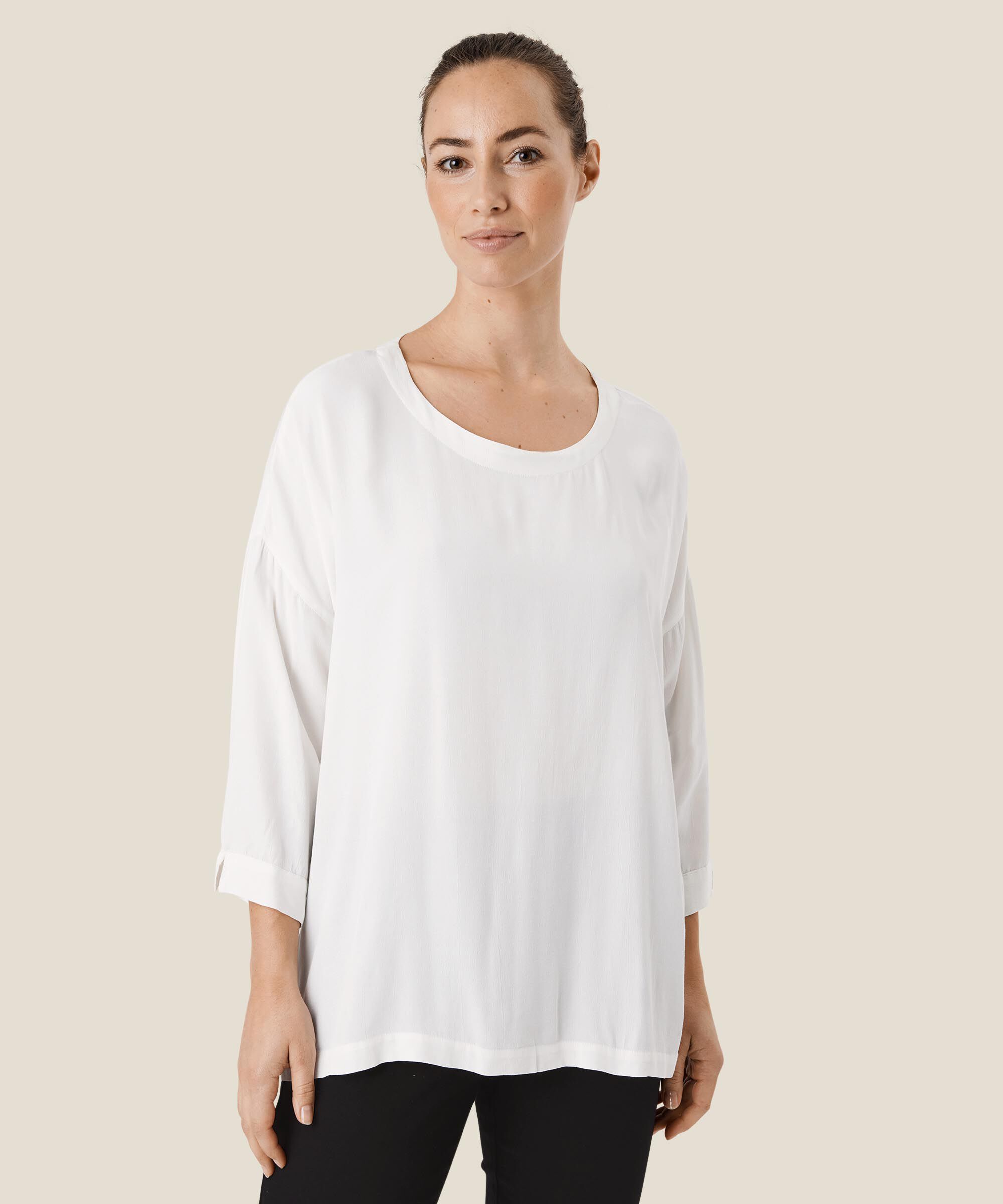 Blouse En Viscose À Manches 3/4, Cream