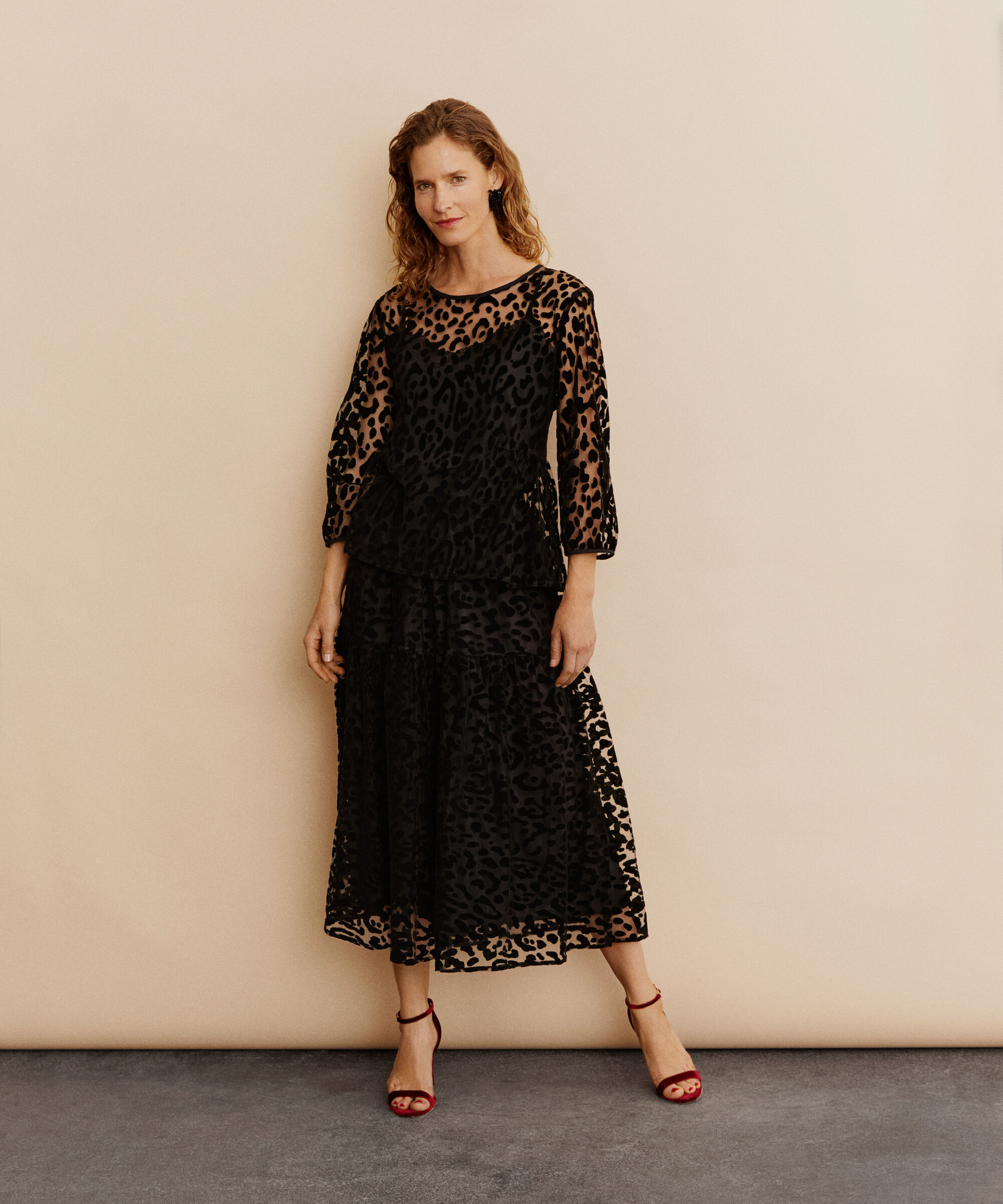 blouse en tulle doux avec motif tissé, Black