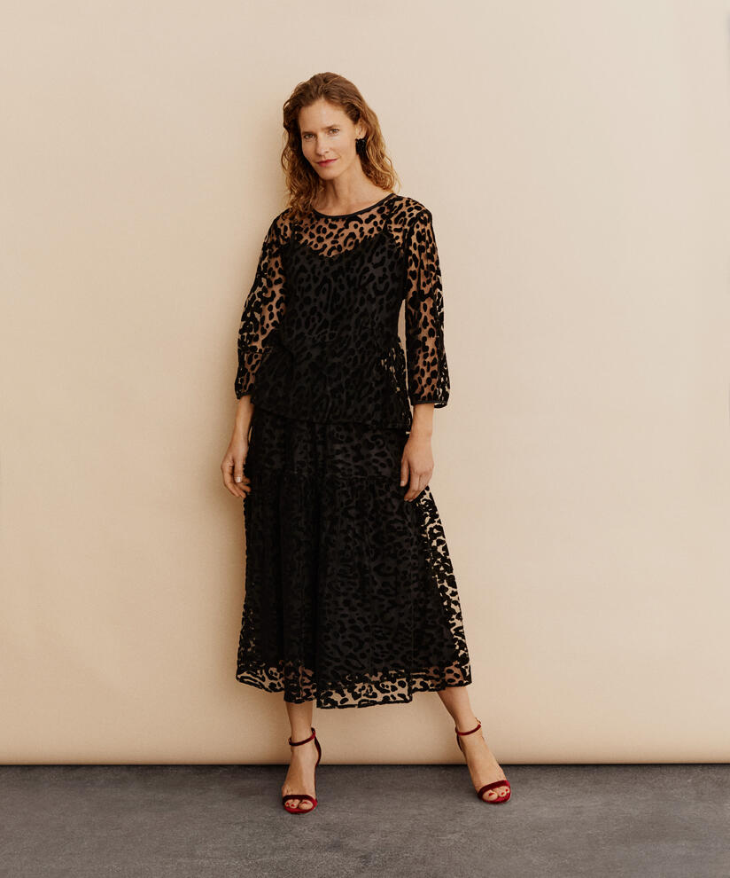 blouse en tulle doux avec motif tissé, Black