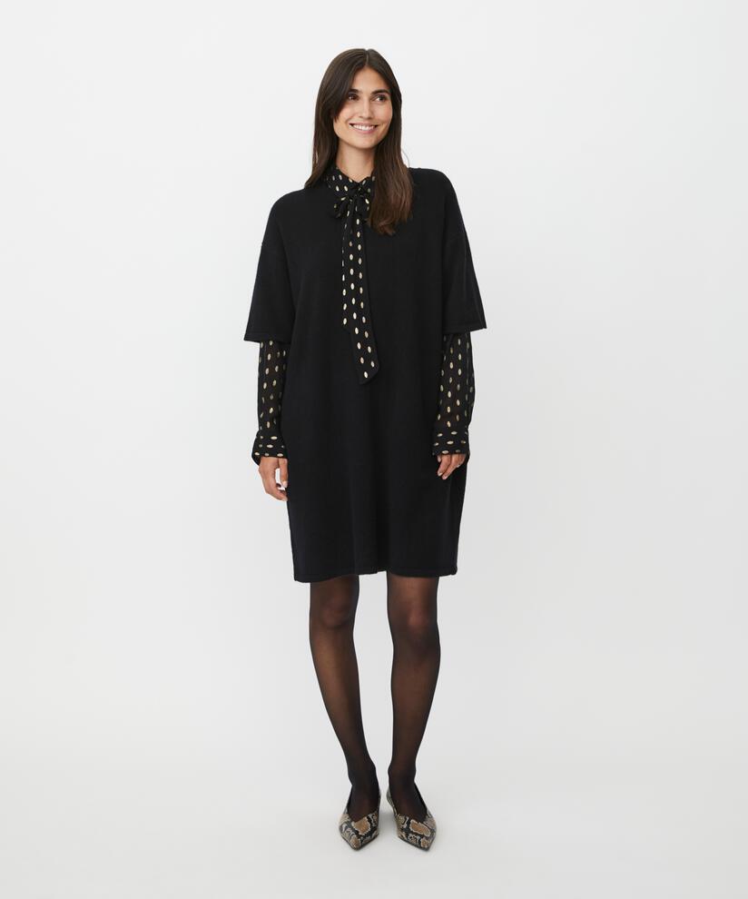 robe en laine tricotée à manches 1/2, Black