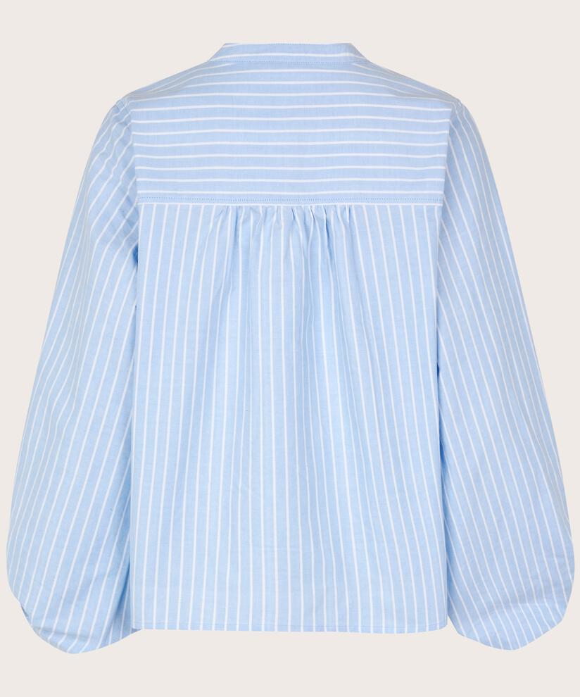 chemise en coton rayé à col chinois, Blue Bonnet