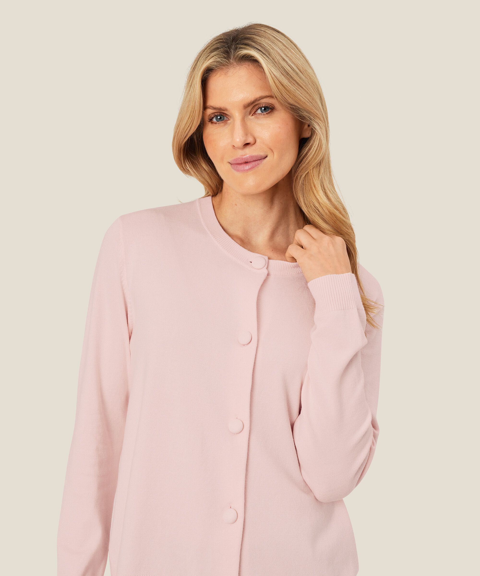 cardigan en maille fine à col rond, Mauve Chalk