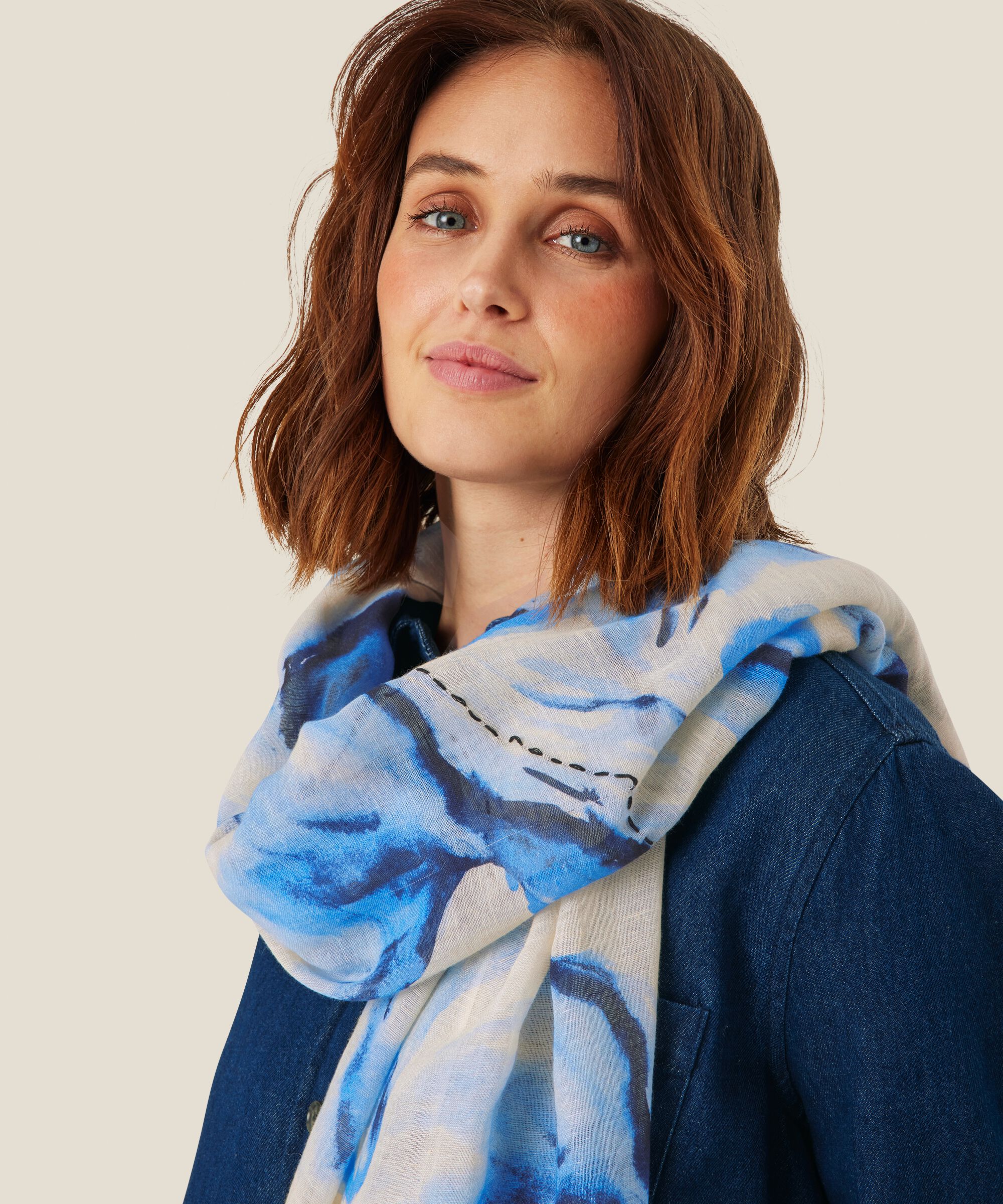 écharpe à motif en mélange de coton, Powder Blue
