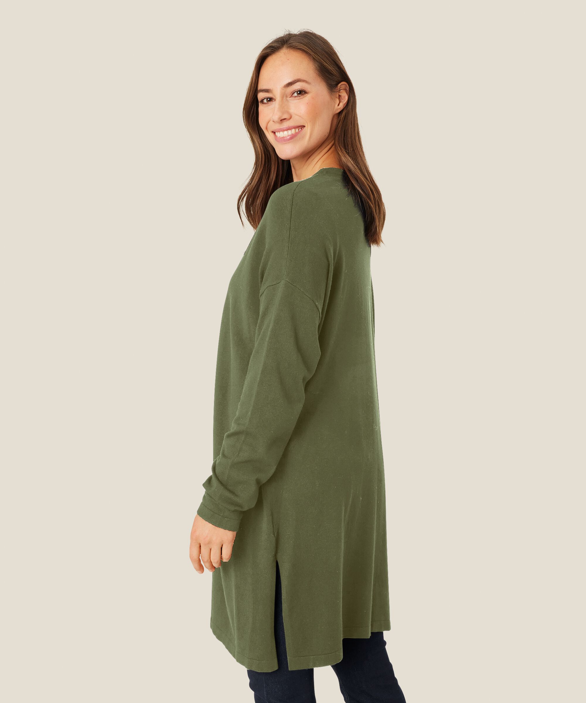 Cardigan En Fine Maille Coupe Droite, D. Lichen Green