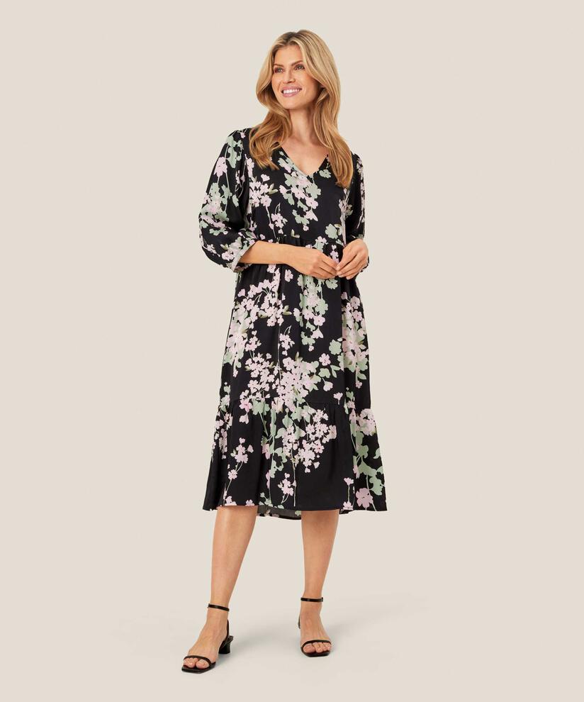 robe en viscose fleurie avec col en V, Pink Lady