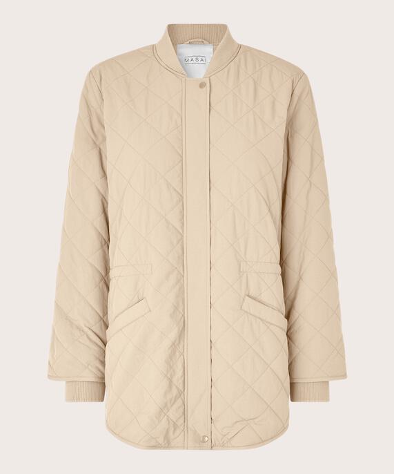 Veste matelassée avec détails côtelés et poches fendues, Oyster White