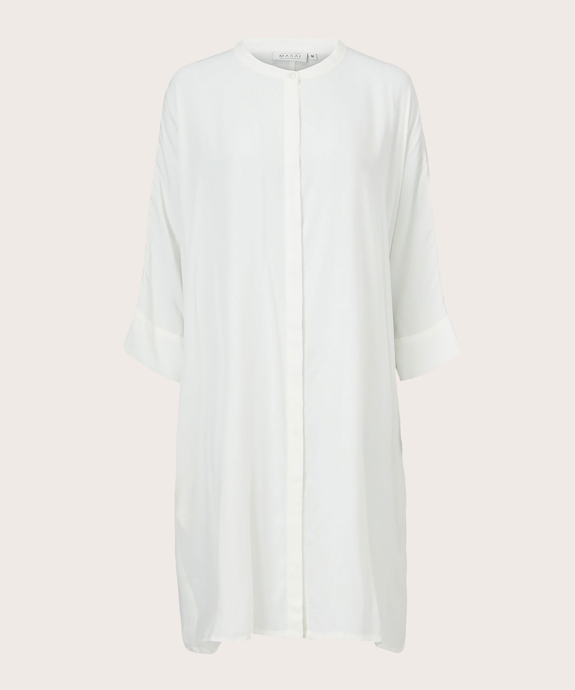 Robe Chemise En Viscose À Manches Trois-quarts, Cream