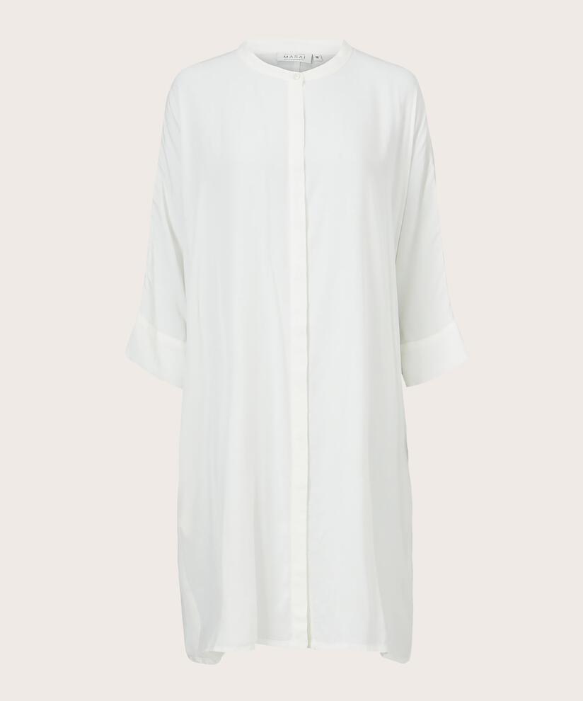 Robe Chemise En Viscose À Manches Trois-quarts, Cream