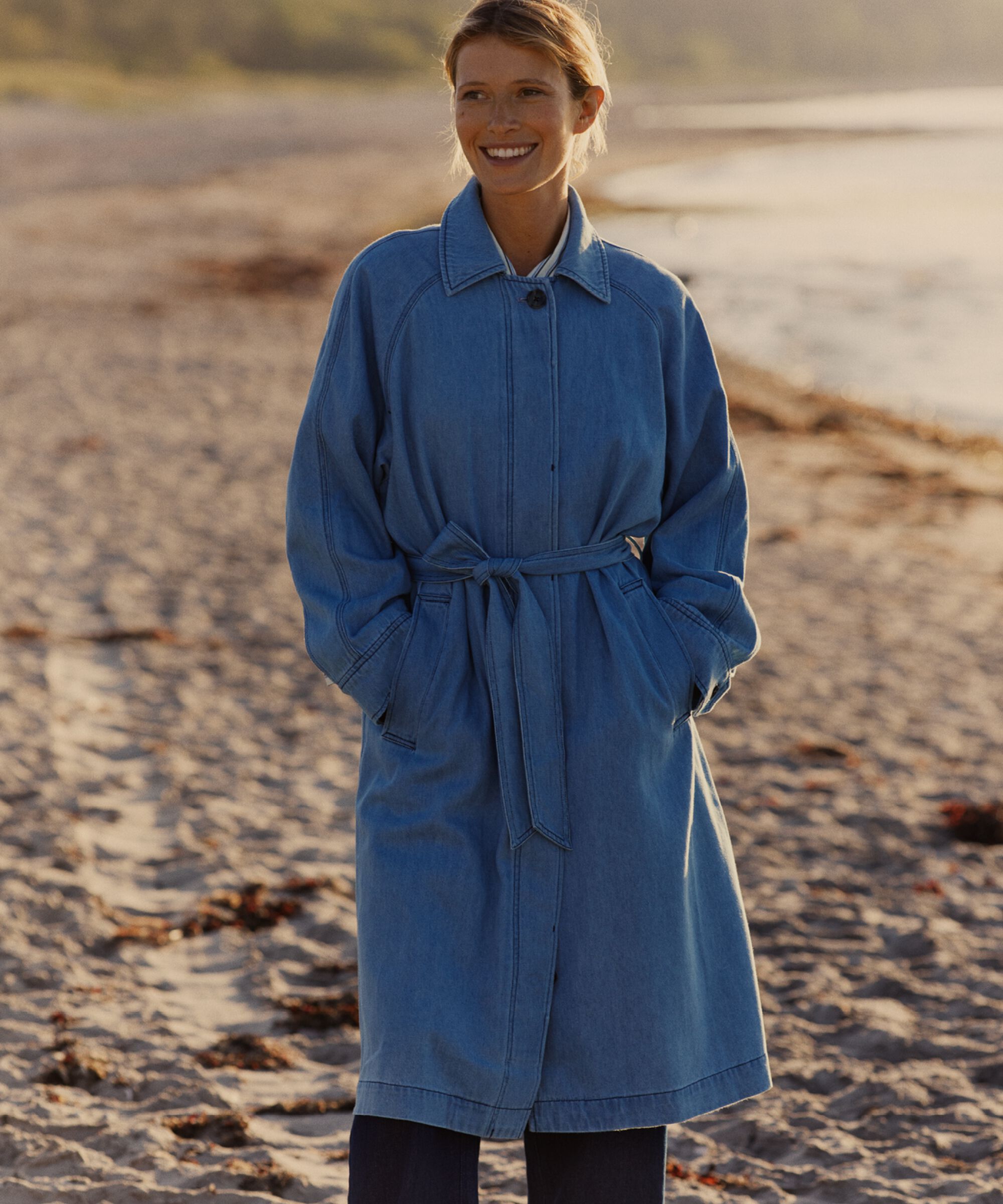 trench-coat en jean avec ceinture amovible, Light Denim
