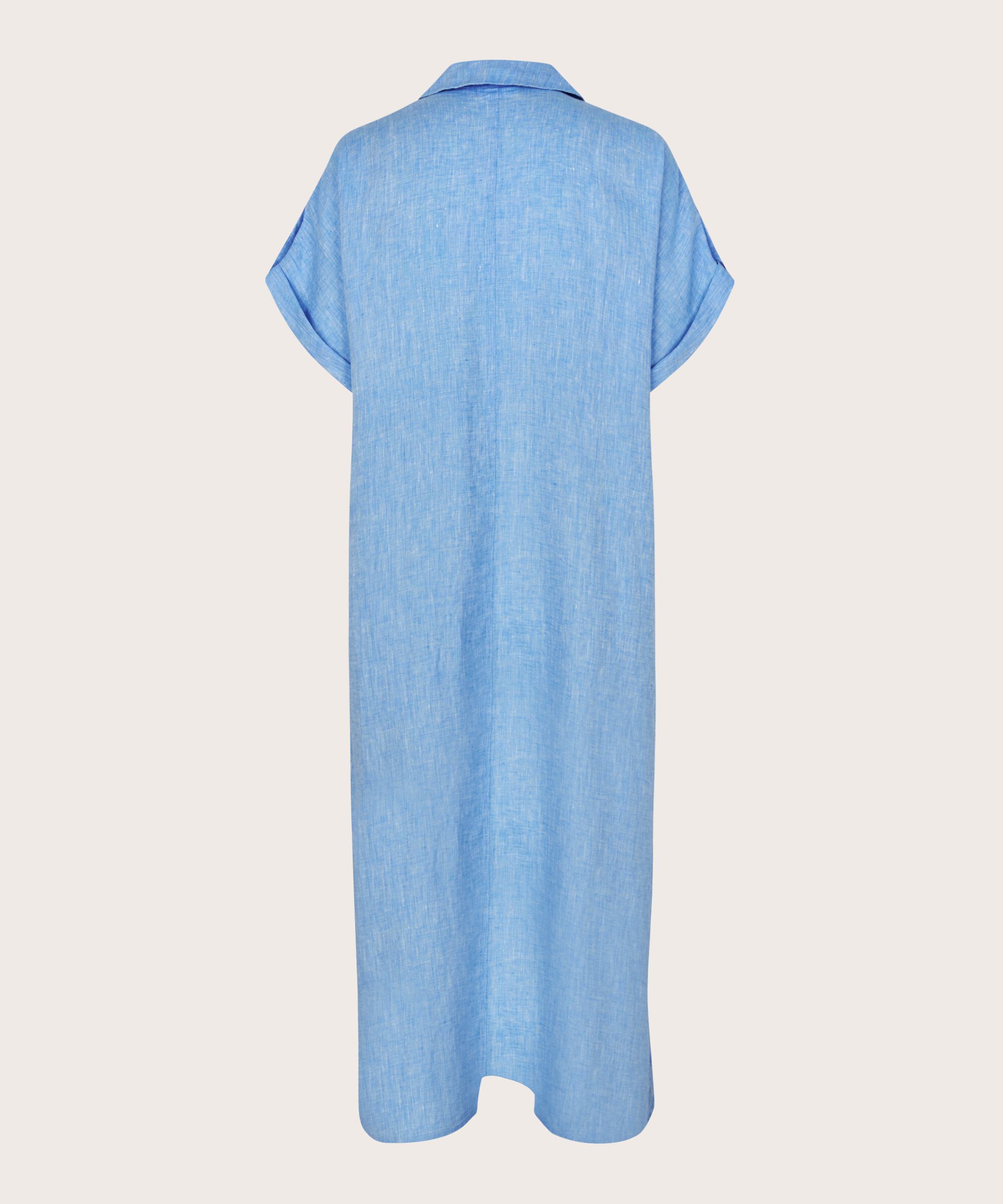 robe longue en lin avec col et fente latérale, Marina
