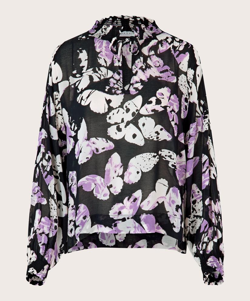 blouse en viscose avec détails smockés et liens, Sand Verbena