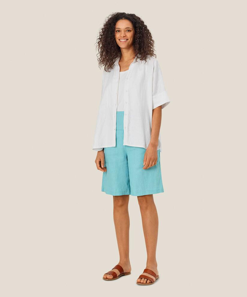 Short En Lin Avec Élastique Smocké Au Dos, Aqua