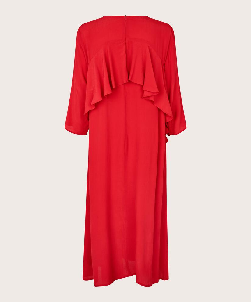 robe en viscose à col rond et volants, Scarlet Sage