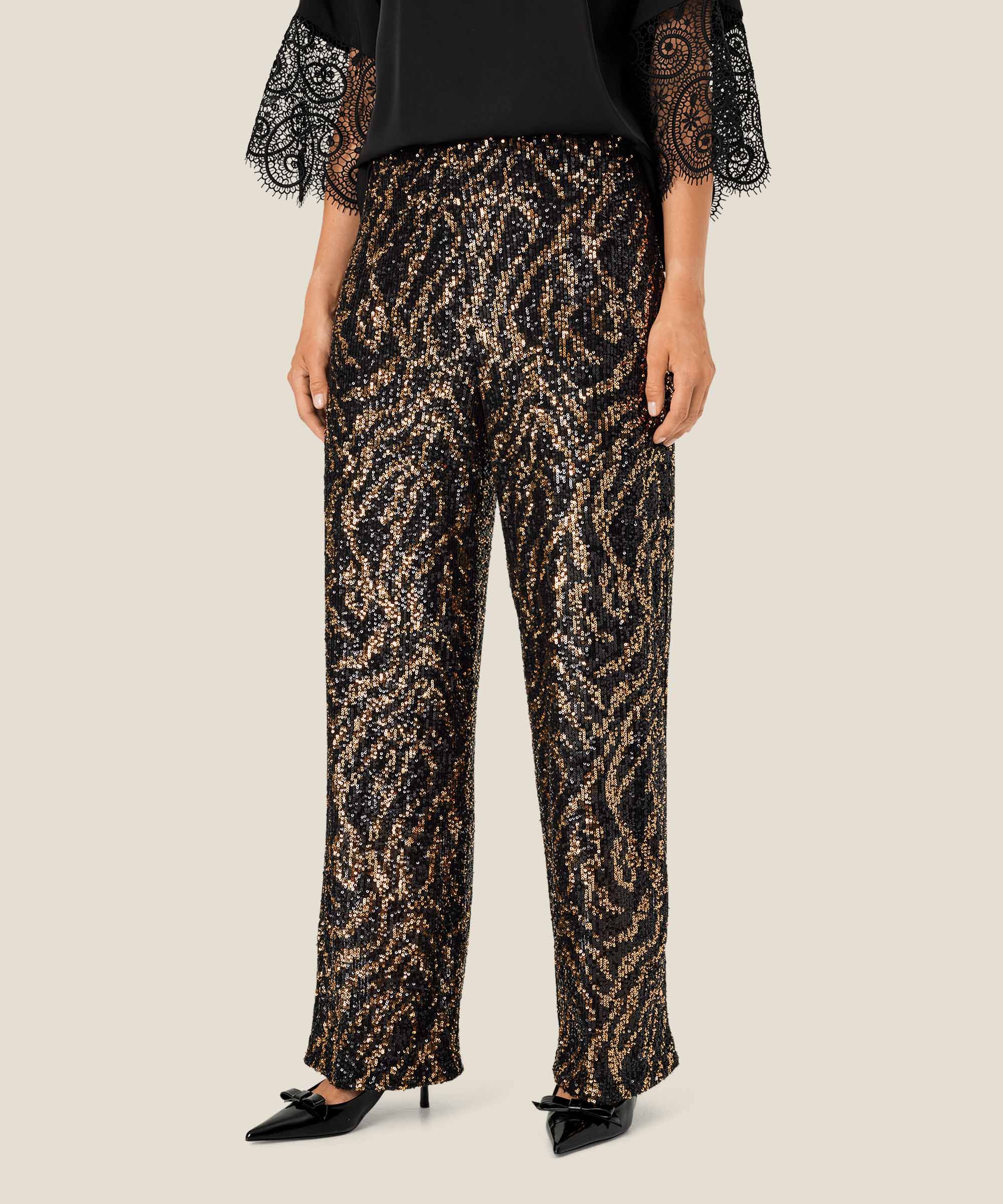 pantalon à paillettes avec élastique et zip caché, Black