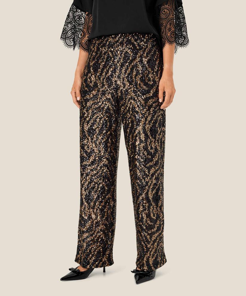 pantalon à paillettes avec élastique et zip caché, Black