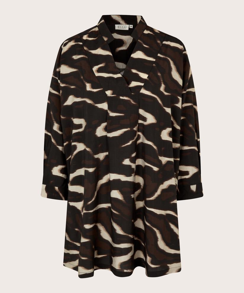 tunique en viscose avec col V et col mao, Coffee Bean