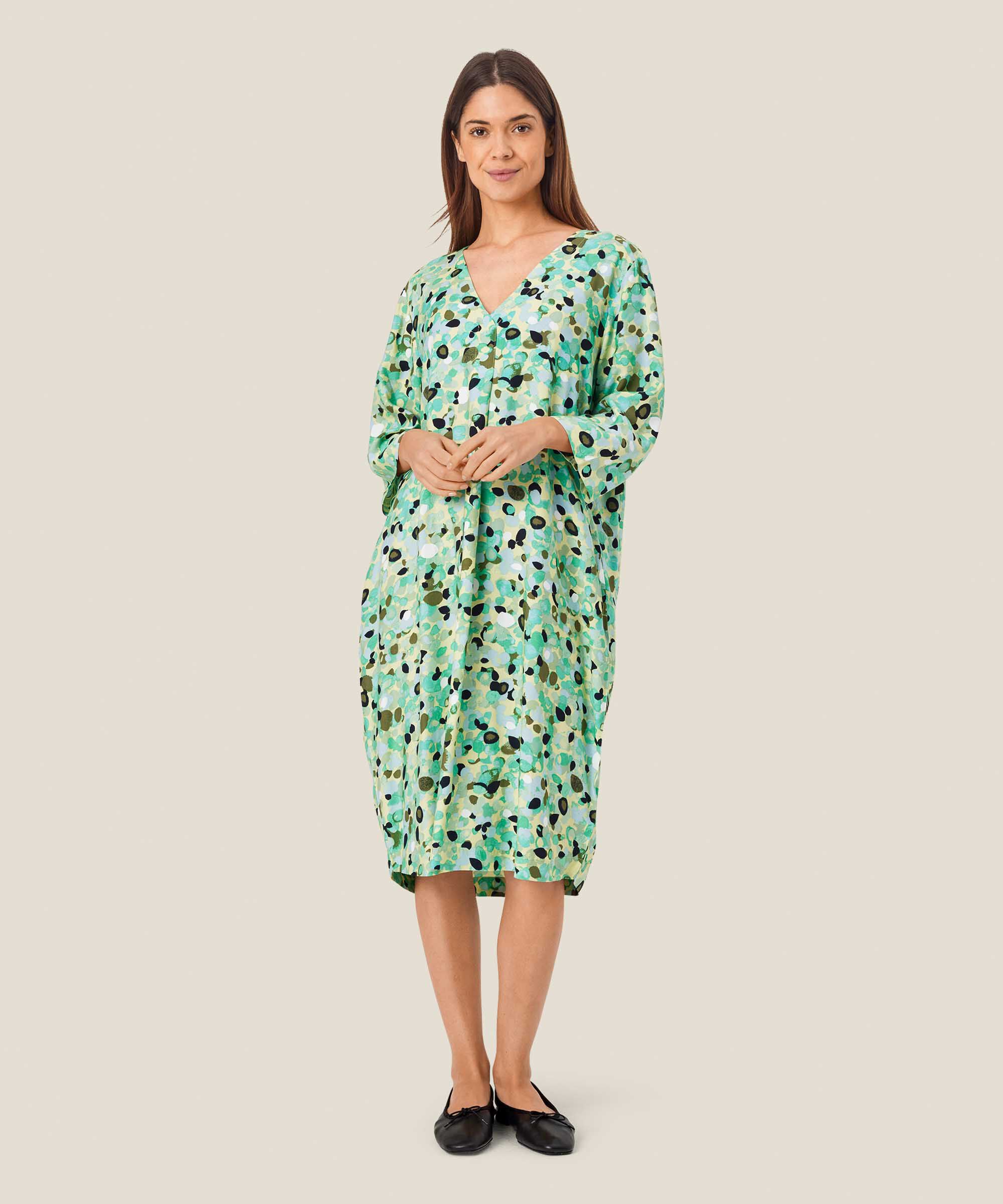 robe en viscose avec col en V et poches fendues, Winter Green