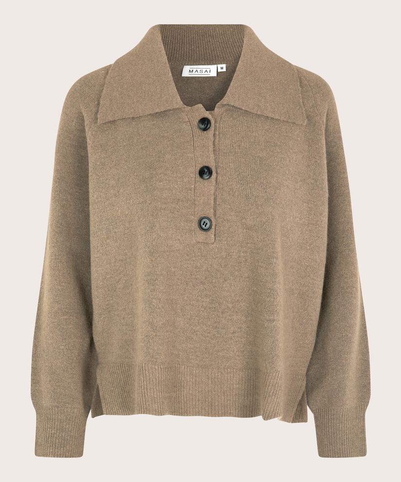 pull en maille avec col et boutons, Mink melange