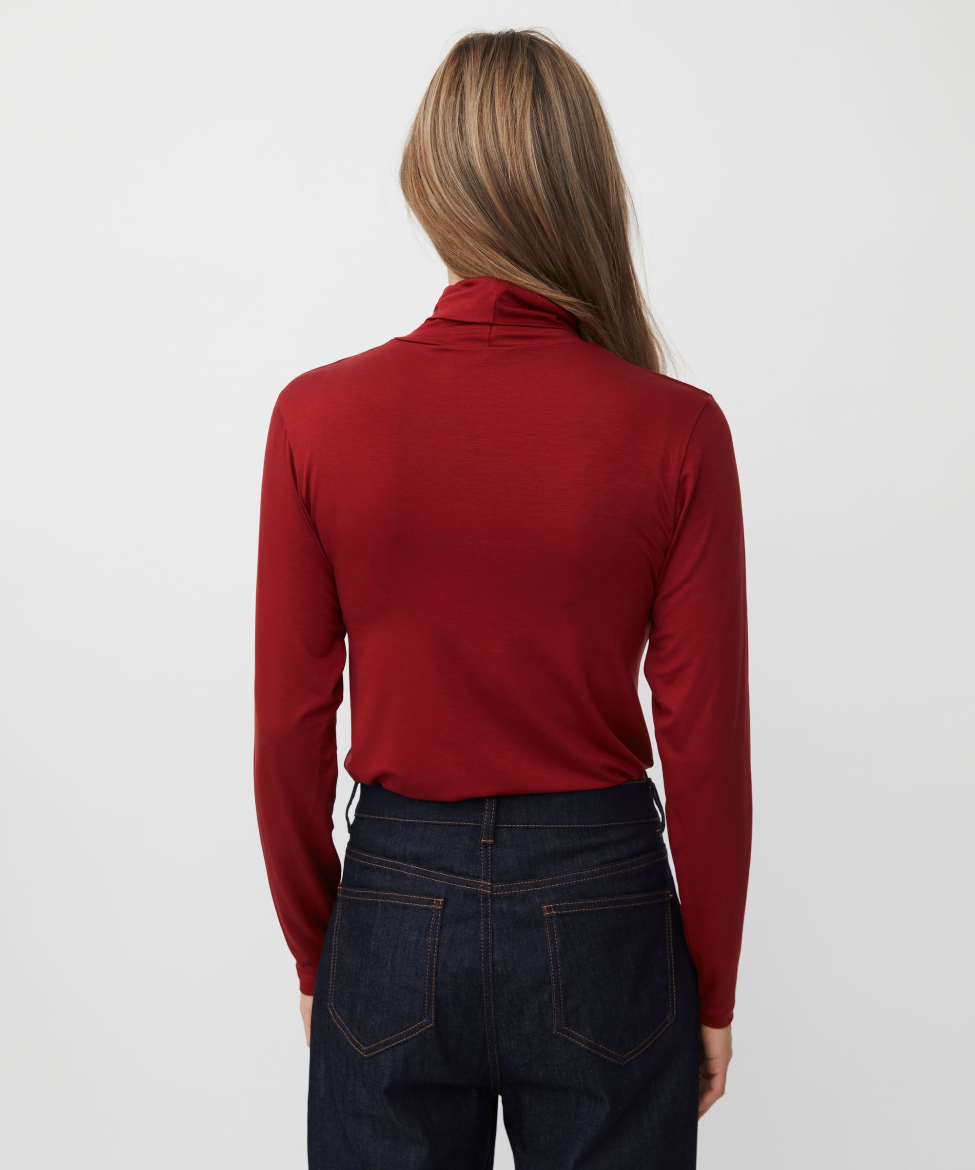 Blouse À Col Roulé En Jersey Doux, Red Dahlia