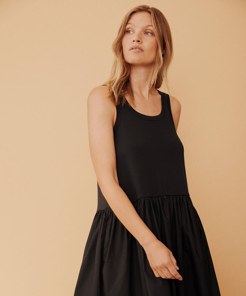 Robe jersey avec jupe en popeline de coton, Black