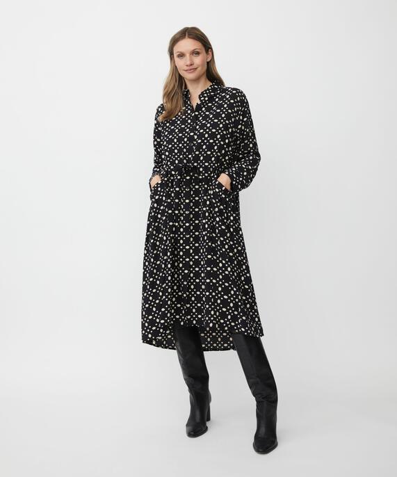 robe boutonnée en viscose avec liens, Black