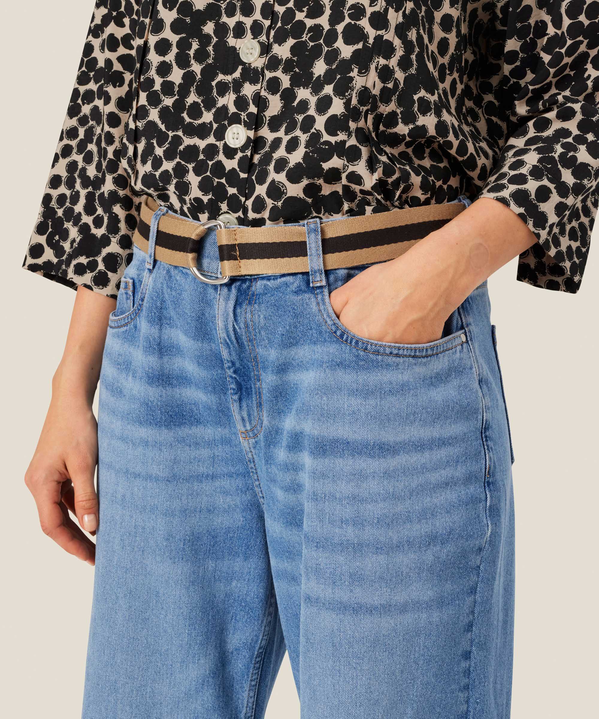 Ceinture en tissu rayé avec fermeture à boucle, Safari