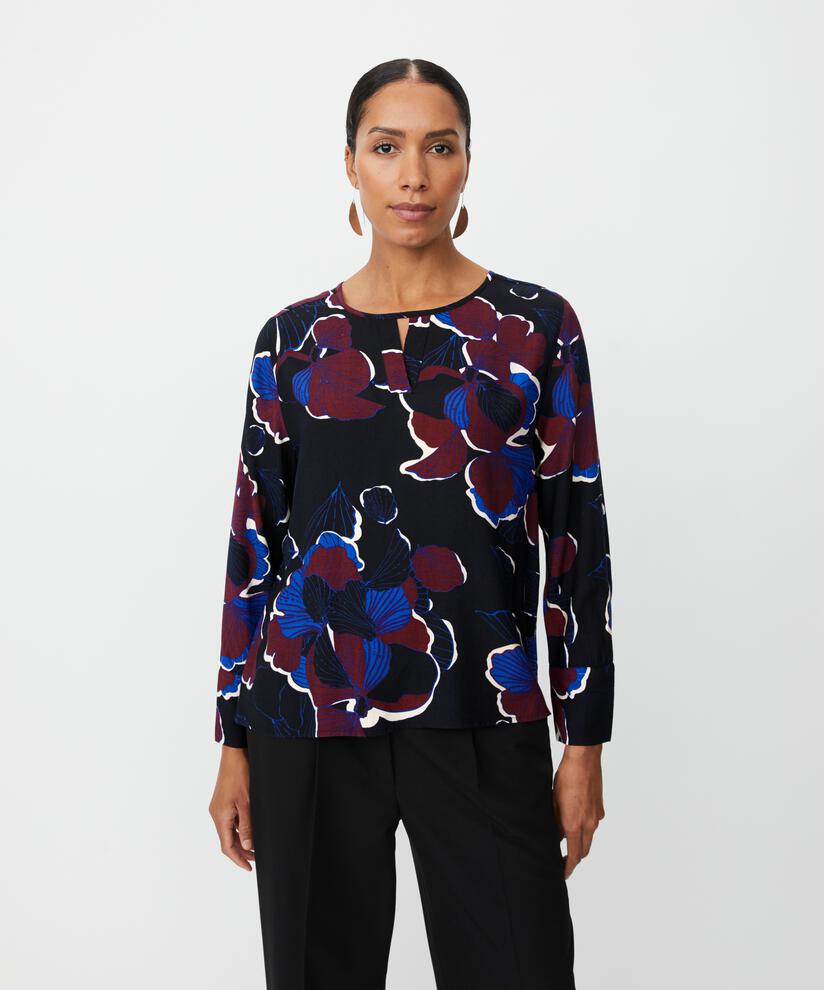 Top en viscose fleuri avec fente au niveau du cou, Tawny Port