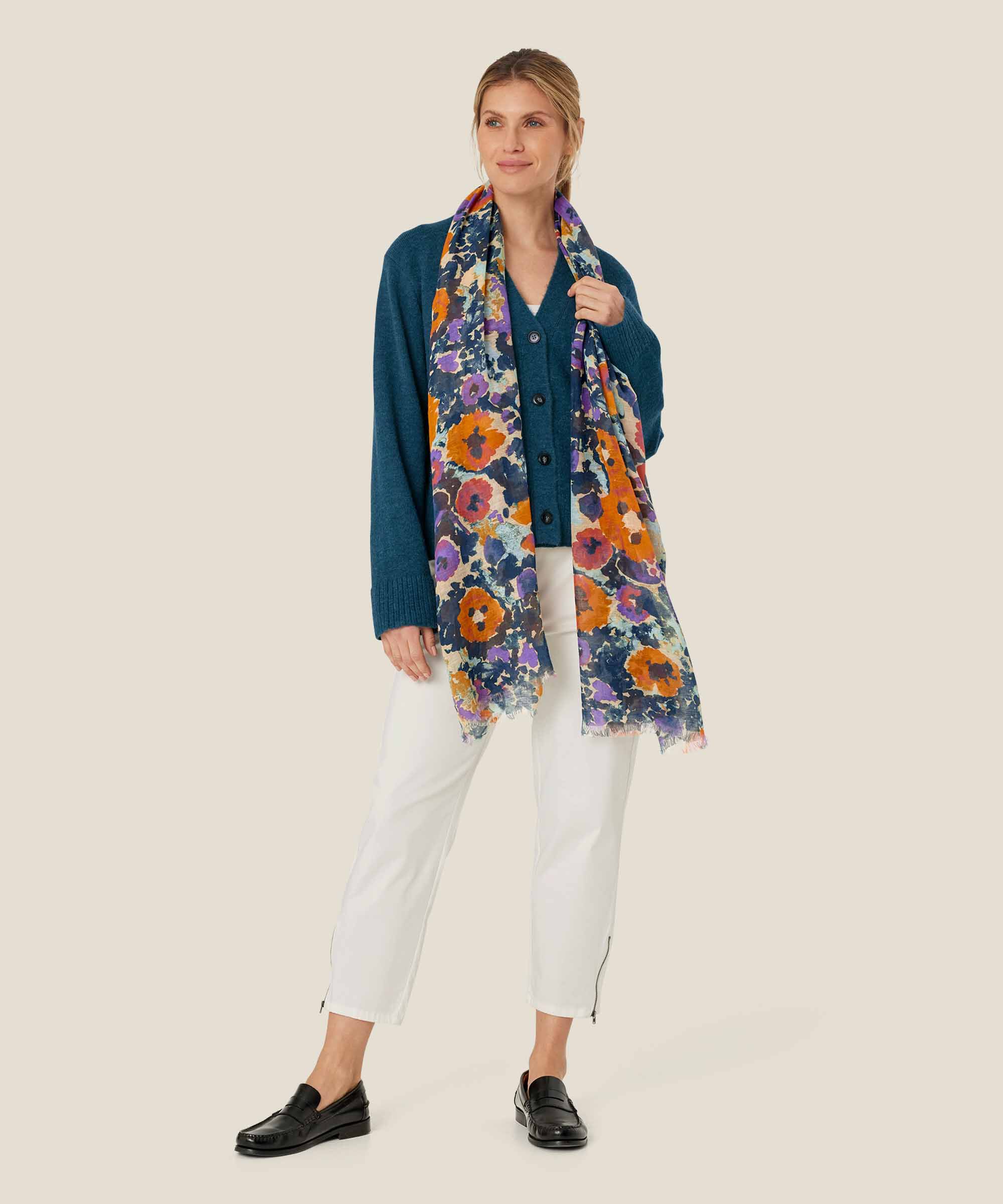 écharpe fleurie en coton mélangé, Meadow Violet