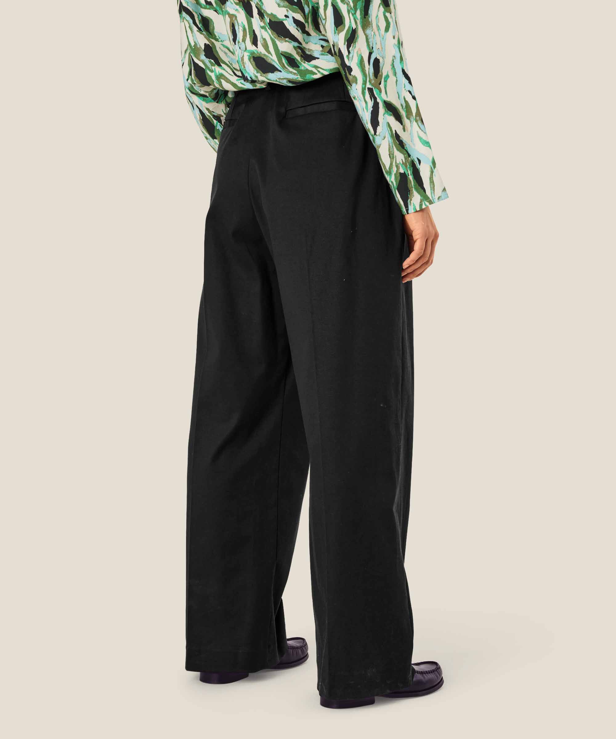 Pantalon à jambes larges, plis pressés et poches fendues, Black