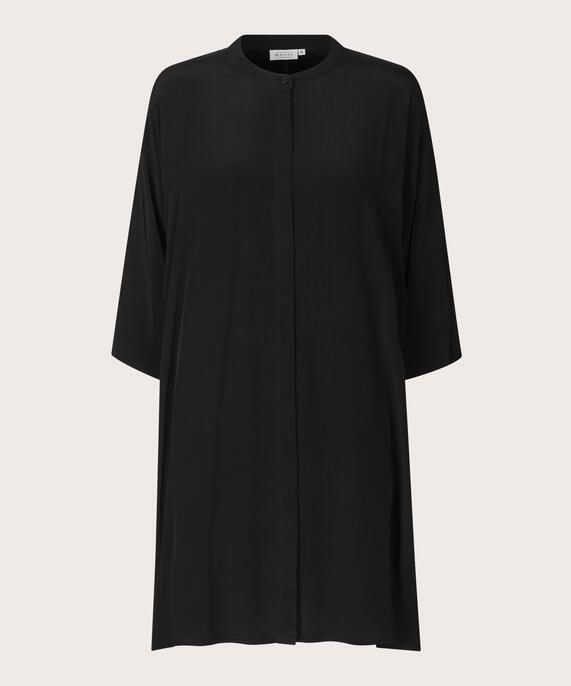 Robe Chemise En Viscose À Manches Trois-quarts, Black