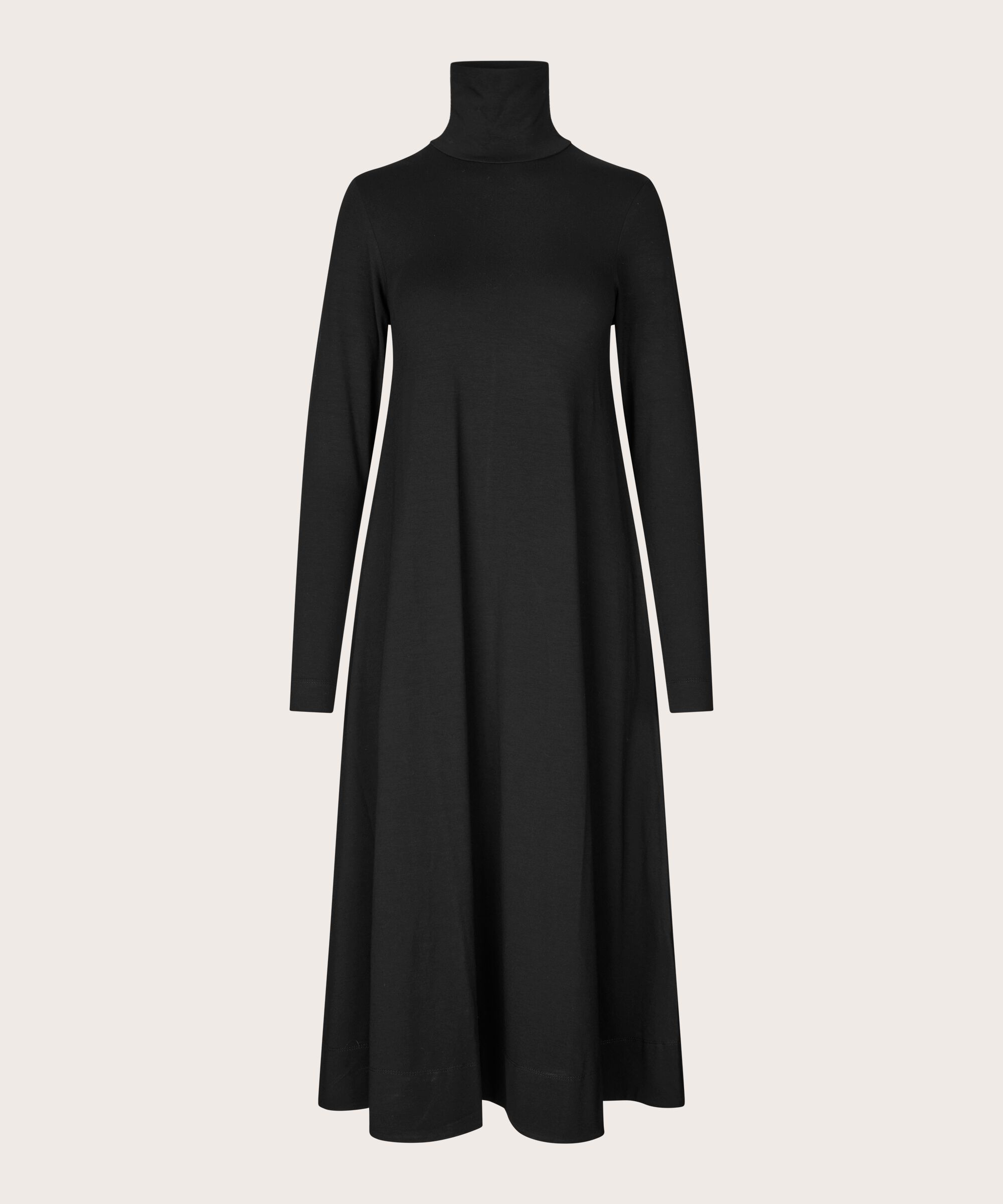 robe en jersey à manches longues et col montant, Black