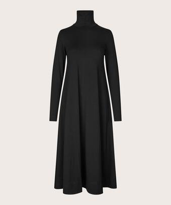 robe en jersey à manches longues et col montant, Black