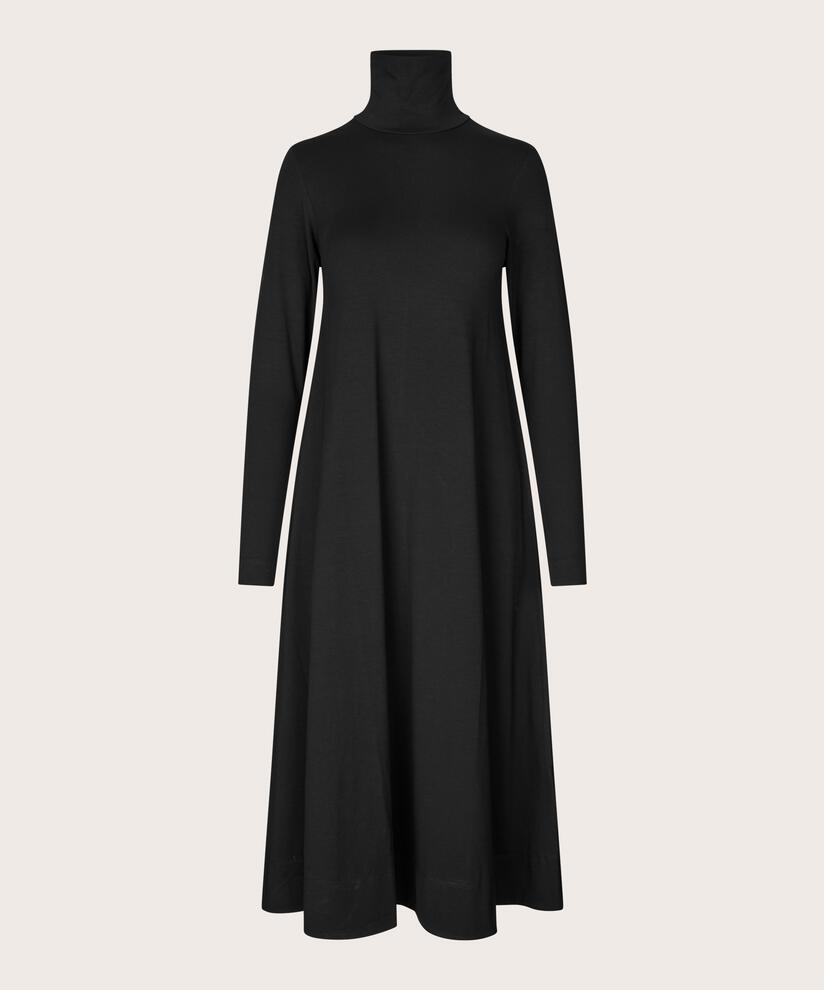 robe en jersey à manches longues et col montant, Black