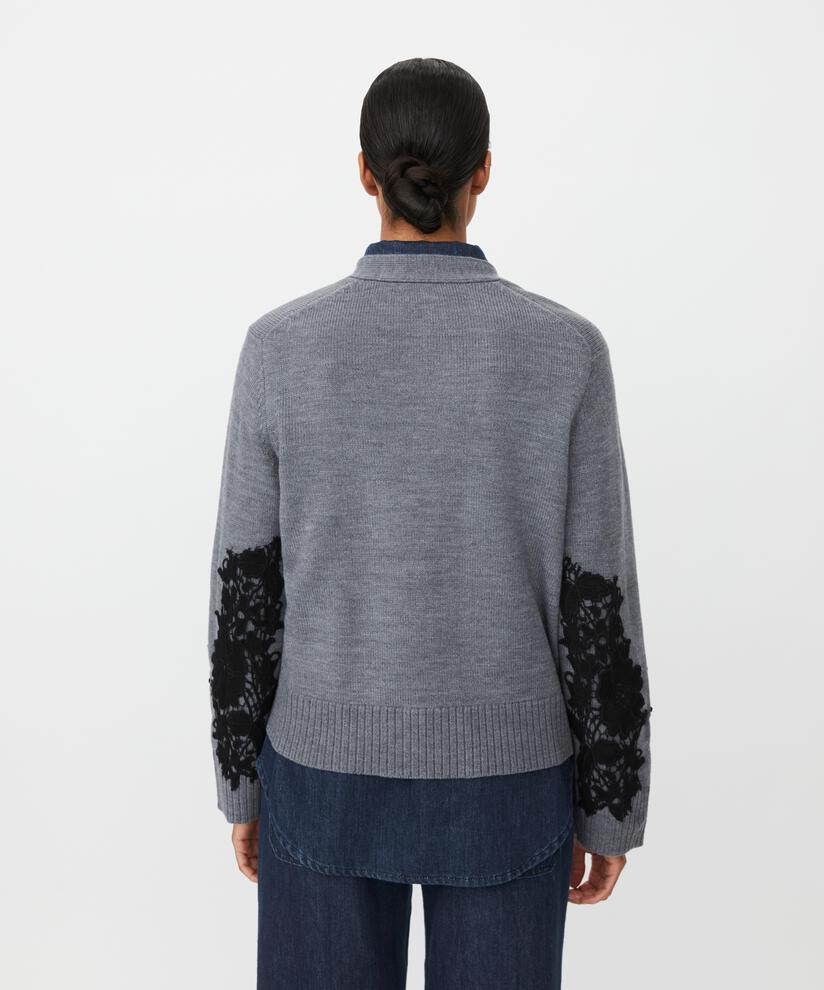 cardigan avec dentelle cousue et bords côtelés, M. Grey mel.