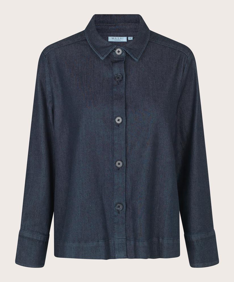 Chemise en jean doux à manches longues, Dark Denim