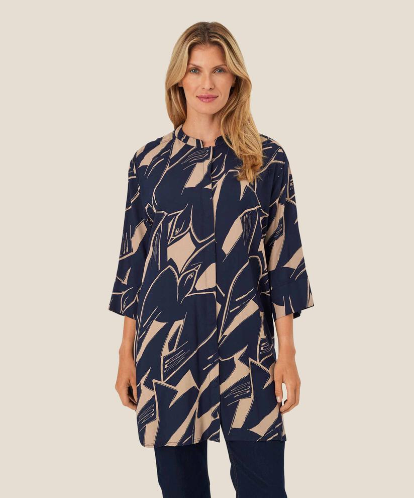 chemise en viscose imprimée avec fente latérale, Navy Blazer